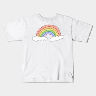 Pastel Rainbow with Clouds - Hand Drawn Kids T-Shirt